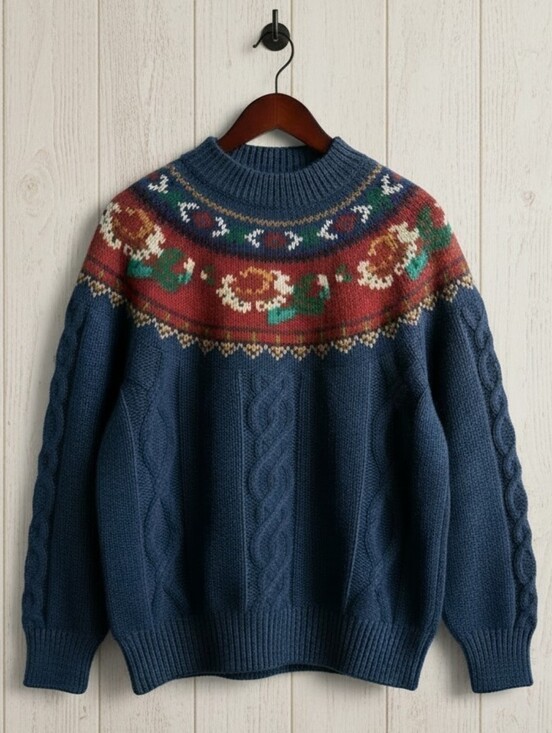 Gant Sweaters - *VTG/NWT* GANT Navy Floral Knit Sweater With Cable Details